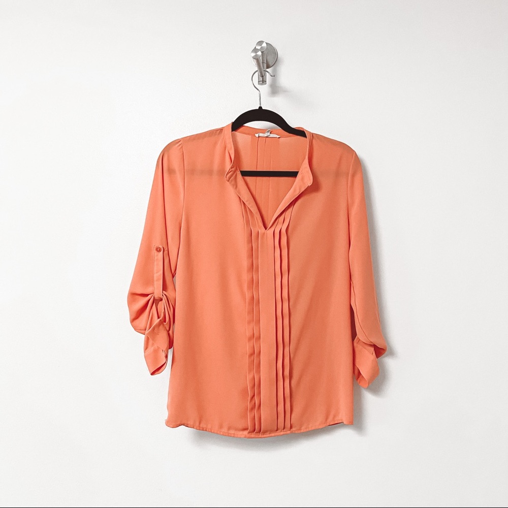 41 Hawthorn Breyson Fall Casual Prep Chic Pleated Chiffon Long Sleeve Top